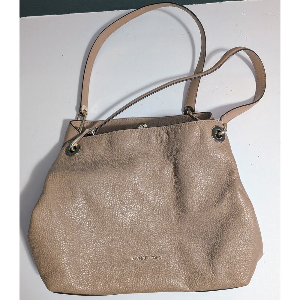 MICHAEL KORS Raven Large Beige Taupe Pebbled Leather Shoulder Tote Hobo Bag MK